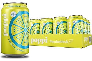 Poppi Sparkling Prebiotic Soda Beverage with Apple Cider Vinegar, Seltzer Water and Fruit Juice, Ginger Lime Flavor, 12 FL Oz, Pack of 12, Packaging May Vary