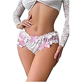MakeMeChic Women's Lace Trim Satin Panties Ruffle Briefs Bow Front Cute Underwear