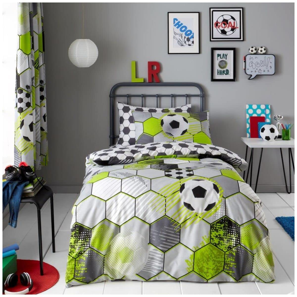 GC GAVENO CAVAILIA Luxury Kids Duvet Cover, Soft & Cosy Printed Children Bedding Set, Polycotton, Football Stamp, Single