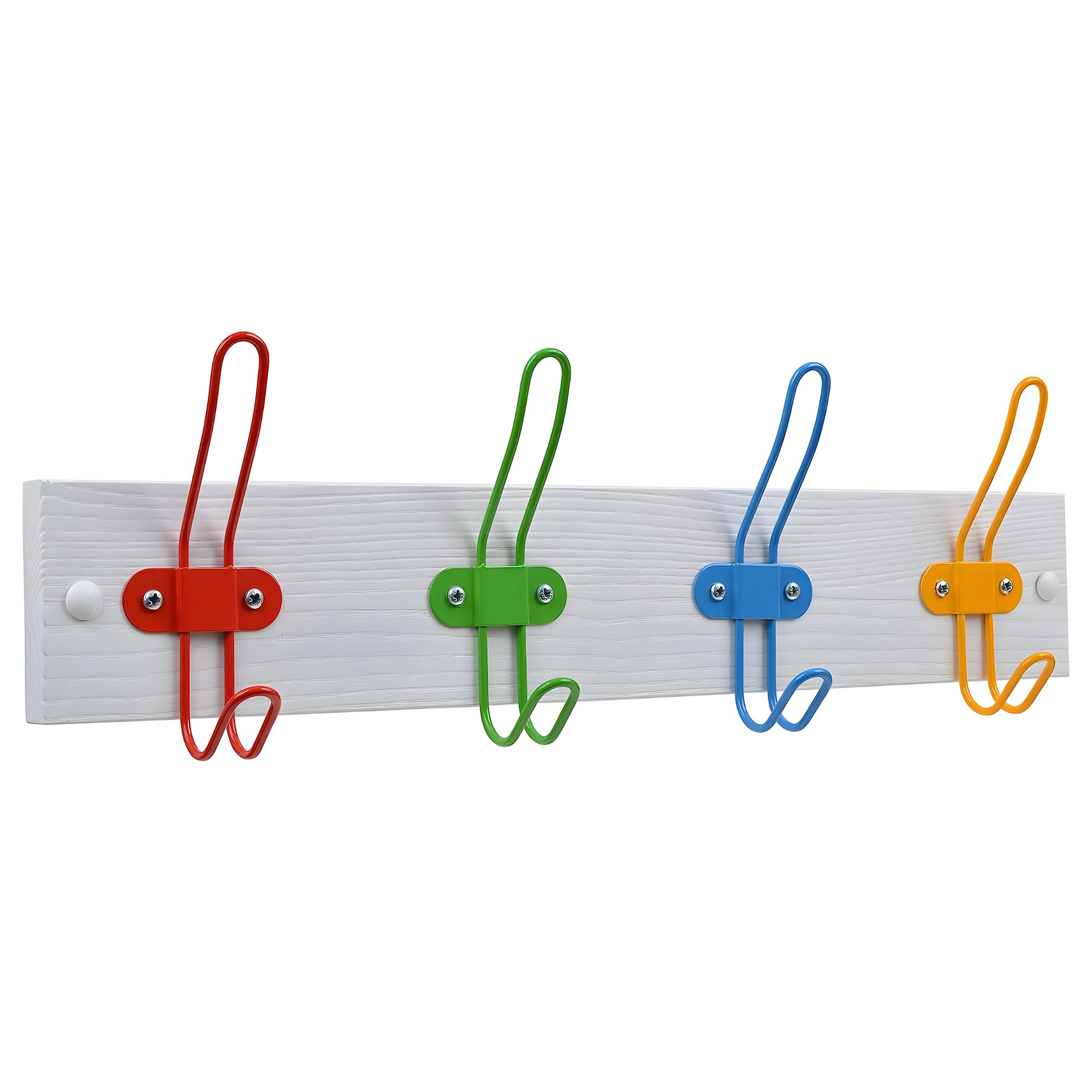 Mevsim Store Coat Hooks - Matt White - 4 Metal Hooks - 43,5x7,5 cm - Kids Room Coat Rack with Coloured Hooks - Kids Coat Rack - Wood - Wall Coat Rack
