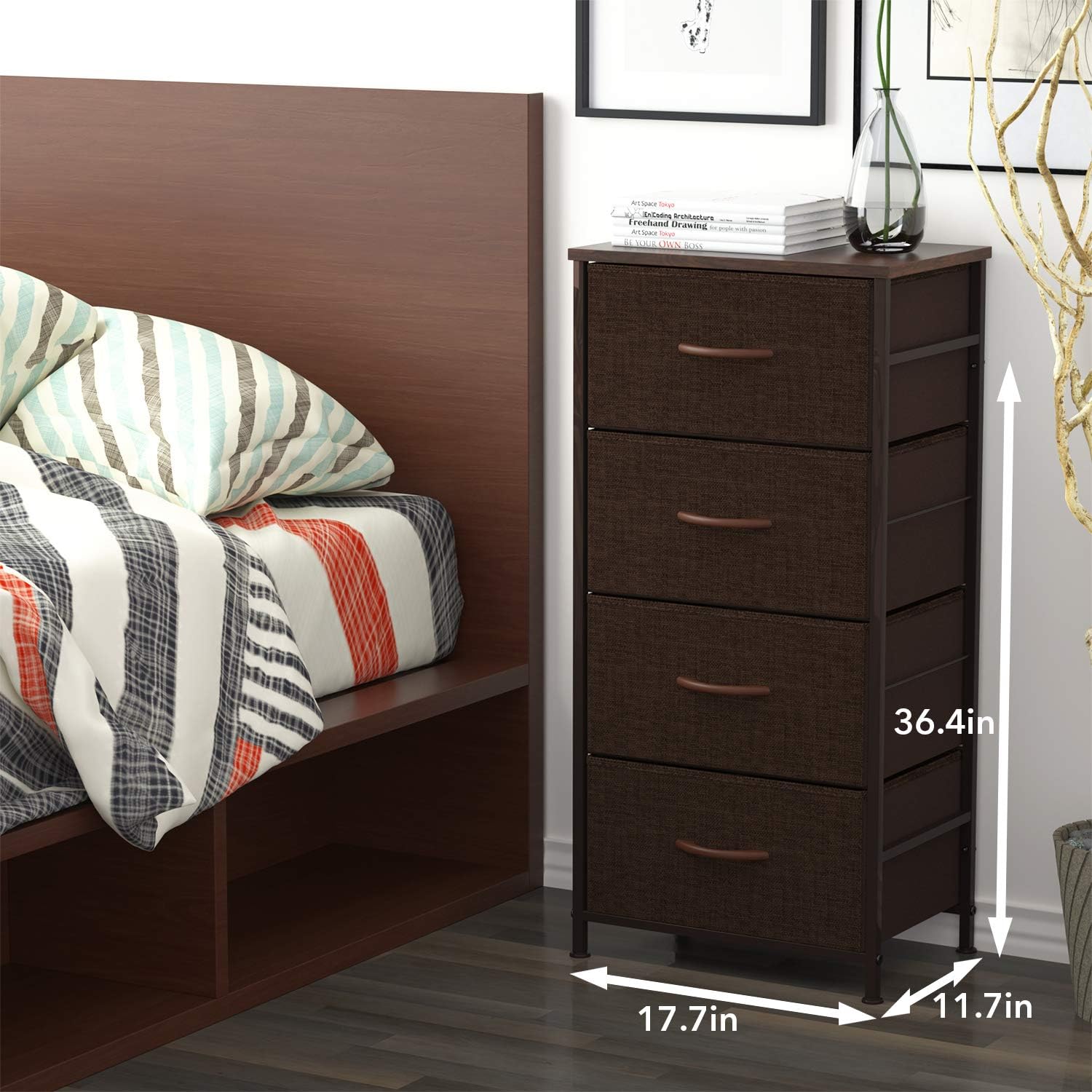ROMOON Dresser Organizer with 4 Drawers, Fabric Dresser Tower for Bedroom, Hallway, Entryway, Closets - Espresso: Home & Kitchen