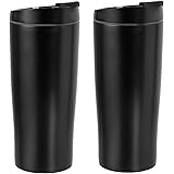 Amazon Basics Stainless Steel Tumbler with Flip Lid, Vacuum Insulated – 20-Ounce, 2-Pack, Black