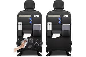 NUWQICD Back Seat Protector 2 Pack Fit For Honda CR-V Car Kick Mats With Cup And Tissue Storage with Storage Organizer Waterproof Dirt Proof Faux Leather Auto Accessories For Kids(1 Pair Black)