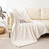 YUSOKI Sherpa Large Throw Blanket Single Layer,Light Weight(1.7lb),370GMS-3D Stylish Design for Gift Home Decor (Ivory,50"x65")