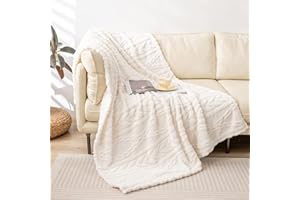 YUSOKI Sherpa Throw Blanket-3D Stylish Design Super Soft Fuzzy Cozy Warm Blanket Thick Plush Fluffy Furry Blankets for Teen Girls Women Couch Bed Sofa Chair Men Boys Gift(Ivory,50"x65")