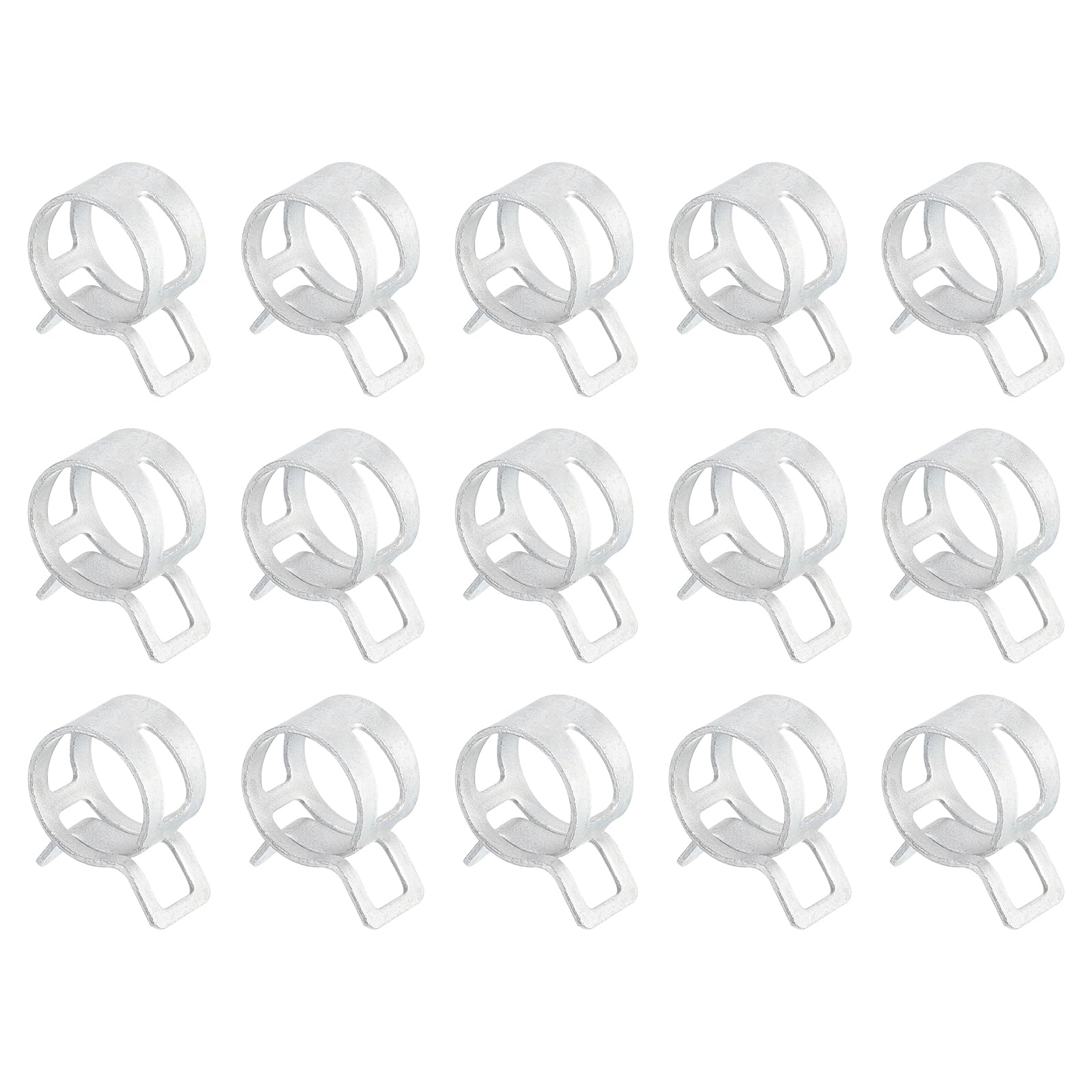 Sourcingmap 15Pcs Spring Band Type Action Fuel/Silicone Vacuum Hose Pipe Clamp, 13mm Low-Pressure Air Spring Hose Clip Clamp for Automotive Oil Pipe Water Pipe, Silver