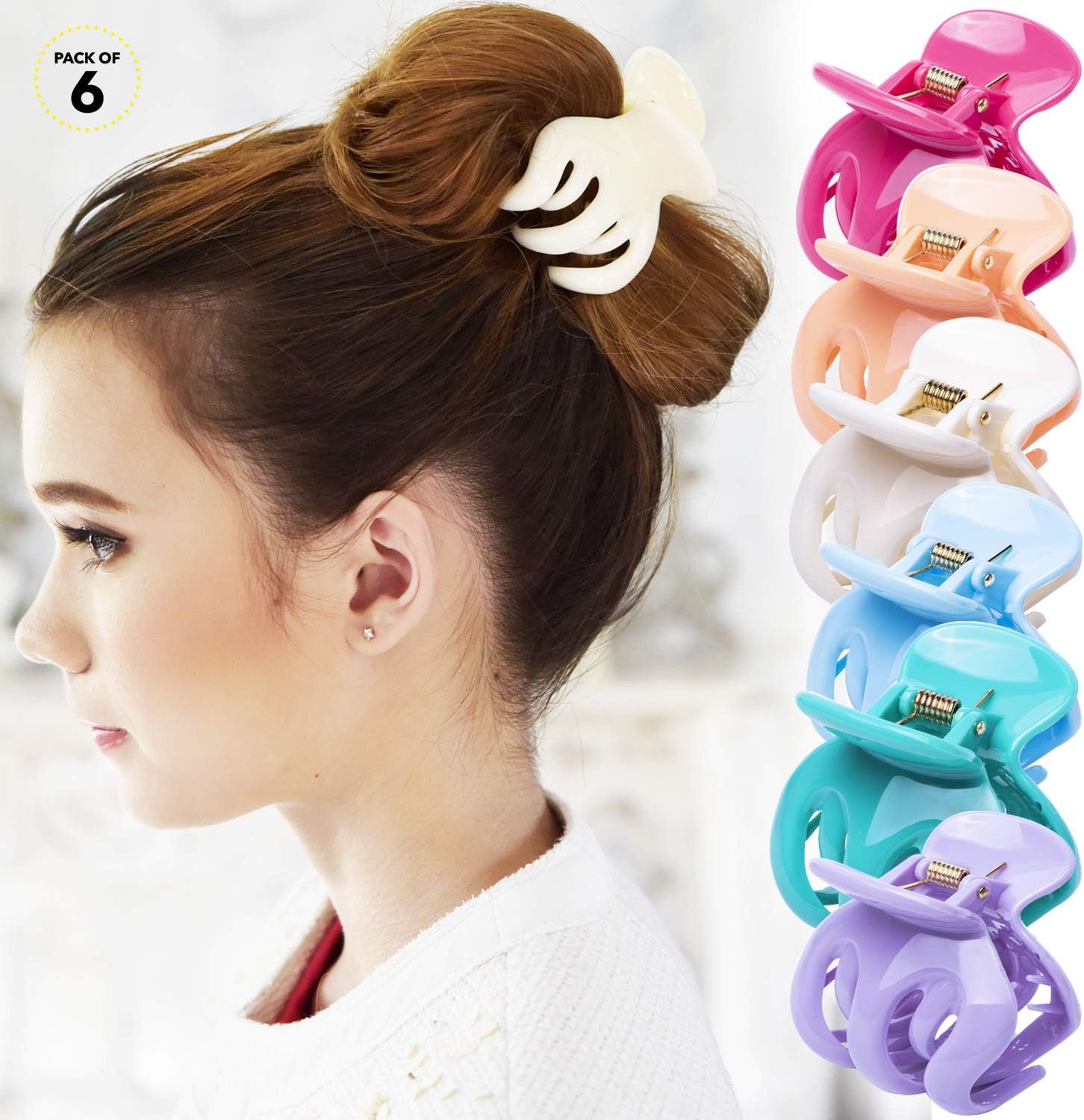 RC ROCHE 6 Pcs Octopus Hair Claw Clip for Women Thick Hair Round Jaw Pumpkin Jumbo Extra Big Cute Slip Secure Grip Strong Classic Clamp - Image 4