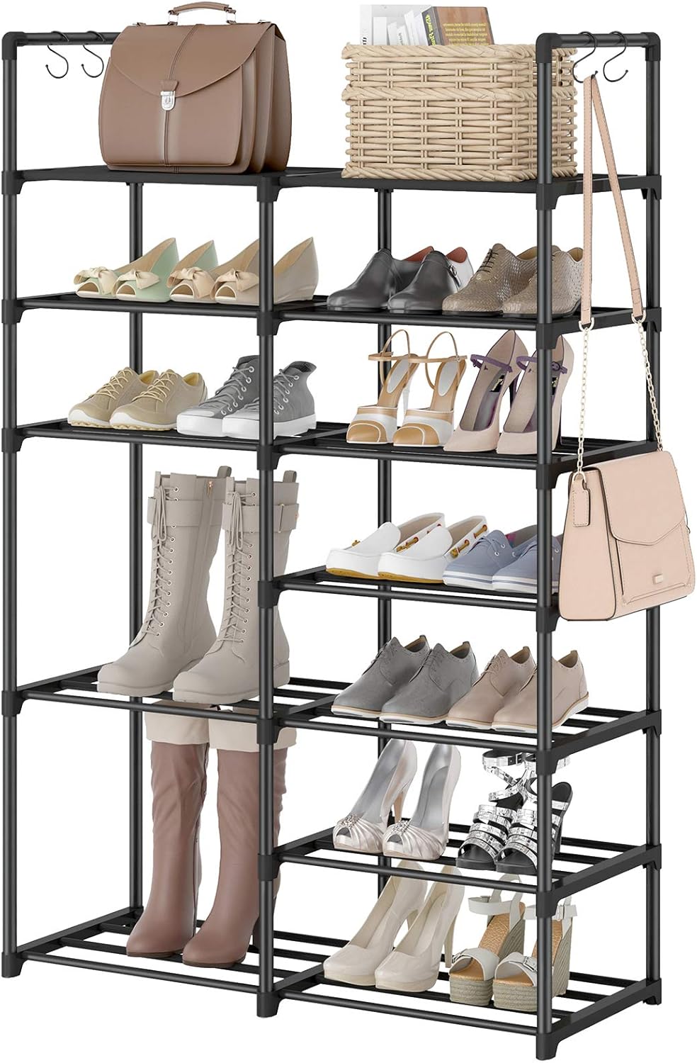 bamboo shoe rack amazon on Amazon Com Wowlive 7 Tiers Shoe Rack Boots Storage Organizer 25 30 Pairs Shoe Shelf 11 Removable Pp Gasket Shoe Tower Unit Entryway Shelf Durable Metal Stackable Cabinet Black Home Improvement