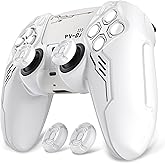 PlayVital Mecha Edition Silicone Cover Compatible with ps5 Controller with 2 Joystick Caps and 6 Stickers, Shockproof Non-Slip Grip Protector Accessories, Fits for ps5 Charging Station - White