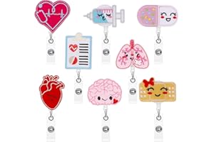DRAGONFLYDREAMS 8 Pieces Felt Nurse Badge Reel Retractable Badge Holders Brain Heart Lung ID Badge Reel Cute Felt Badge Holder with Alligator Clip and Retractable Cord for Office School Hospital Nurses Teacher