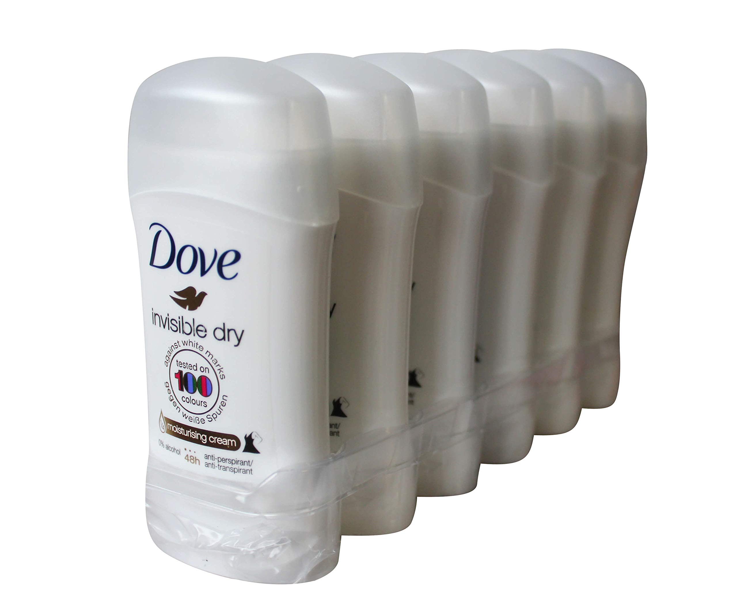 Dove Invisible Dry Anti-Perspirant Stick Bundle — 6 x 40ml — With Moisturising Cream and Anti-White Marks