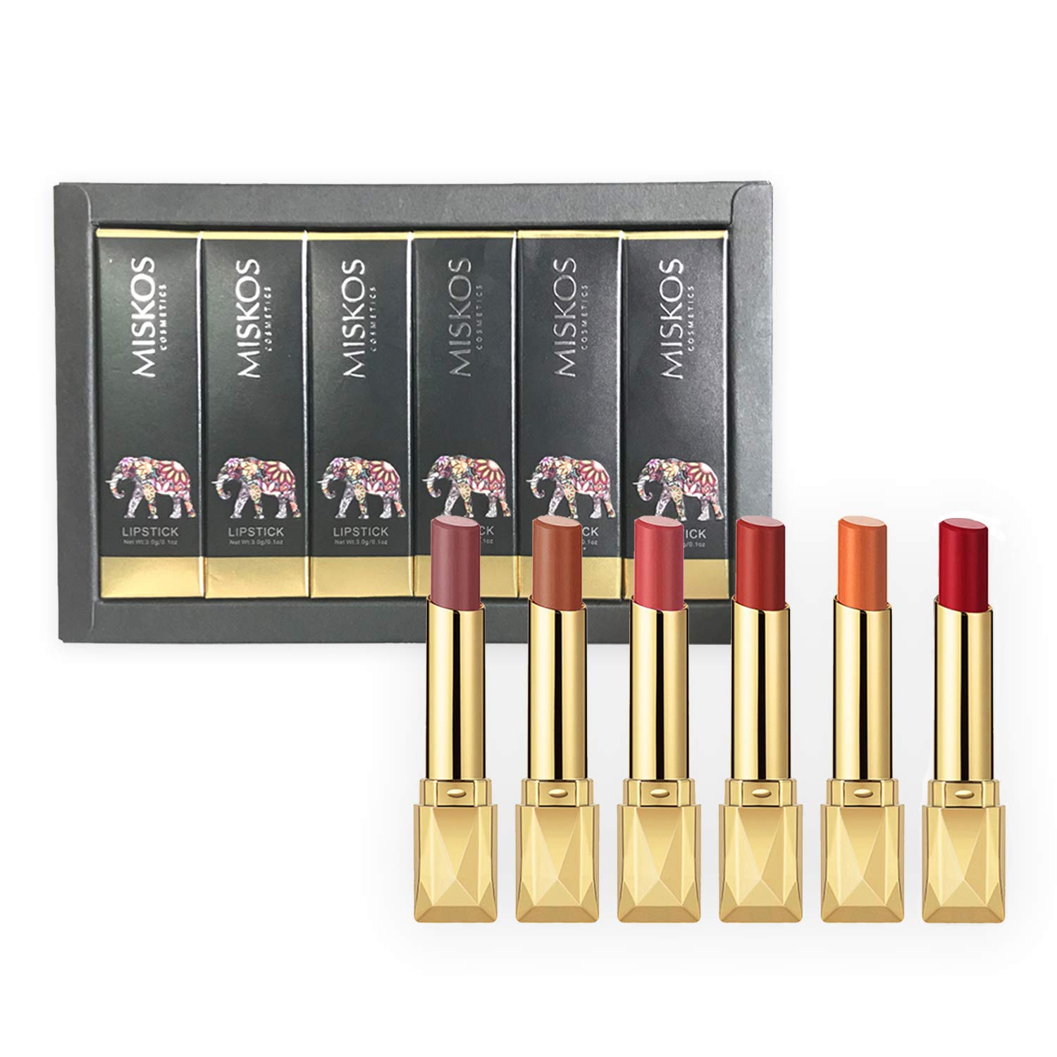 MISKOS 6PC Popular Matte Waterproof LipStick Long Lasting No Fade Lip Makeup Set Velvet Pigmented Lip Stick Cosmeitc Gift Kits (6 Colors)