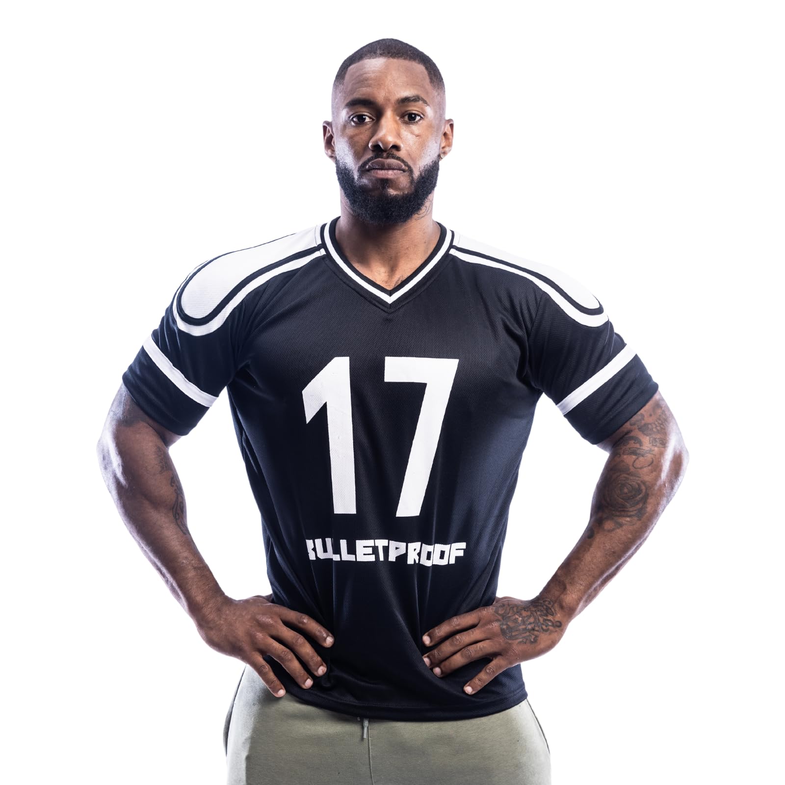 Mens Oversized T-Shirt American Football Style Top Jersey 100% Polyester Team Shirt (Black and White, XXL)