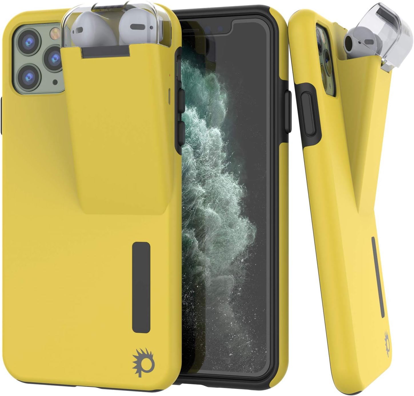 Punkcase iPhone 11 Pro Max Airpod Charging Case Holder | Slim & Durable 2 in 1 Cover Designed for iPhone 11 Pro Max (6.5") | Protects Your Phone + Stores & Charges Your AirPods Gen. 1 & 2 [Yellow]
