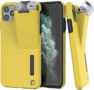 Punkcase iPhone 11 Pro Max Airpod Charging Case Holder | Slim & Durable 2 in 1 Cover Designed for iPhone 11 Pro Max (6.5") | Protects Your Phone + Stores & Charges Your AirPods Gen. 1 & 2 [Yellow]