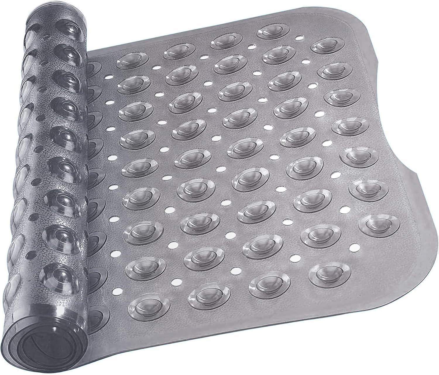 Ameha Shower Bath Mat Non Slip Anti Mould - Grey 70x38cm Bathroom Mats with Strong Suction Cups Grip and Drain Holes Shower Mats Machine Washable Rubber Bath Mats