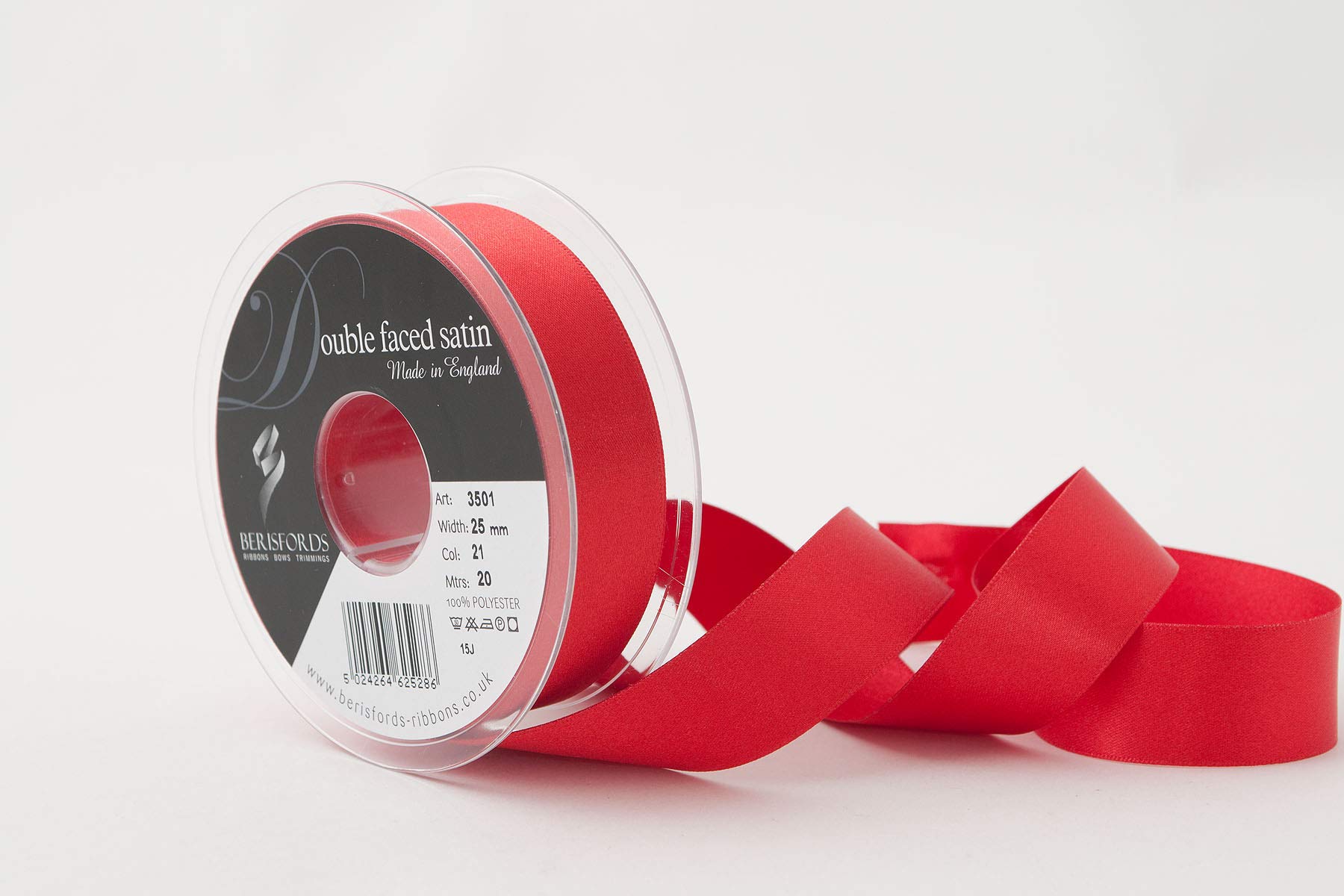Berisfords Double FACE Poly Satin Ribbon, Poppy Red, 25 mm — image 1