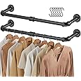 Greenstell Wall Mounted Clothes Rack, 36.2in Industrial Pipe Clothing Rack for Hanging Clothes, Space-Saving Closet Rod, Multi-Purpose Hanging Rod for Bedroom, Laundry Room, 2 Base (2 Packs)