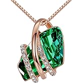 Leafael Wish Stone Pendant Necklace with Birthstone Crystal, 18K Rose Gold Plated/Silvertone, 18" + 2"