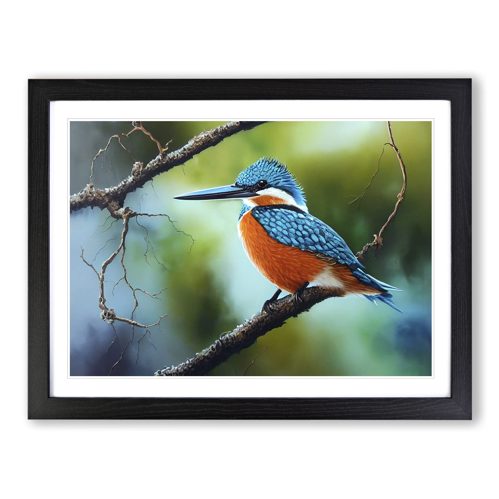 An Effervescent Kingfisher Bird Framed Print | A4 Black Framed Wall Art | Ready to Hang | Modern Nature Picture | Living Room Bedroom Lounge Office