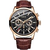 LIGE Wrist Leather Watches for Men Analog Dress Chronograph Waterproof Vintage Work Casual Quartz with Date Display Chronograph Luminous 30M Water Resistant Business Classic Mens Watch