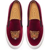 Journey West Women's Fashion Velvet Sneakers with Embroidery Comfortable Slip-On Work Shoes for Women