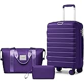 LARVENDER Luggage Sets 3 Piece with Duffel Bag Hardside PP Carry On Suitcase with 360° Spinner Wheels TSA Lock Luggage Sets for Women, Grape Purple