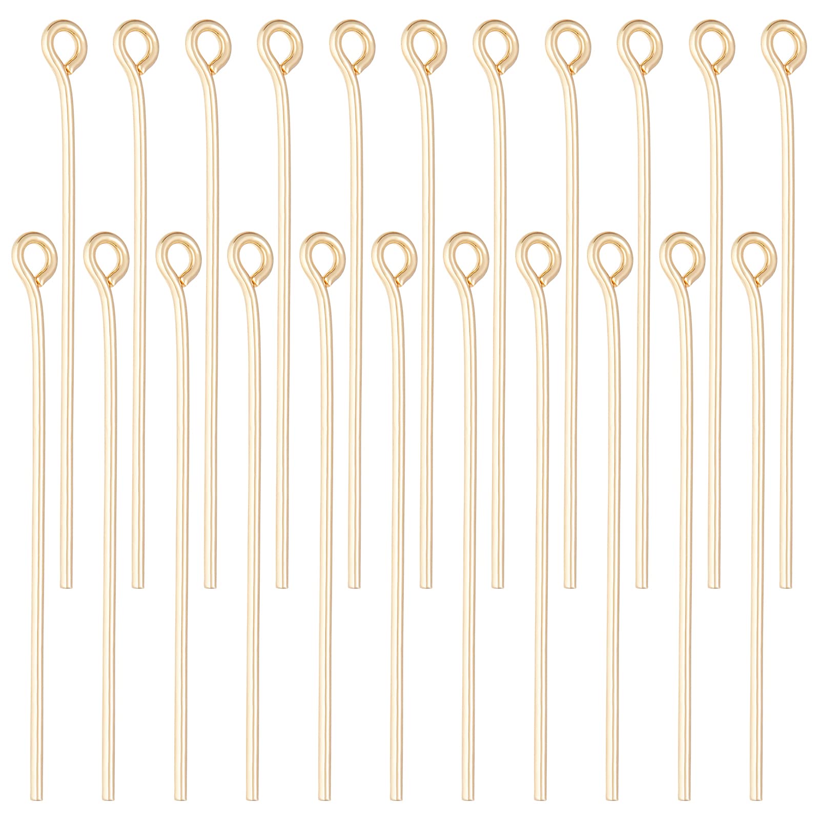 Beebeecraft 200Pcs/Box Jewelry Eye Pins 18K Gold Plated Brass Head Pins Findings Open Eye Pin for Charm Beads DIY Making