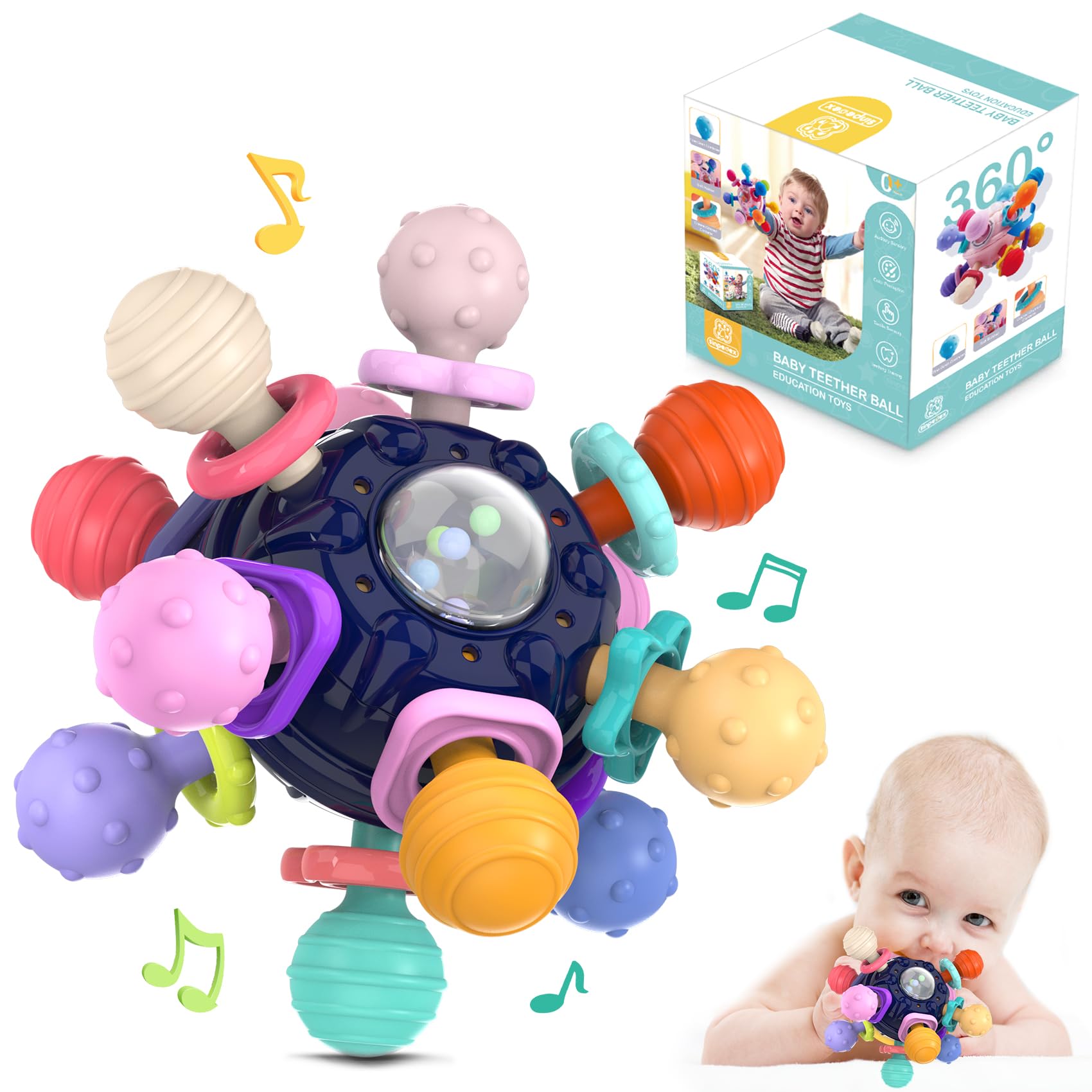 Teething Toys for Babies 6-12 Months: Sensory Toys for Infant - Newborn Gifts for Boys Girls Baby Toys Learning Developmental Chewable Freezable Rattle