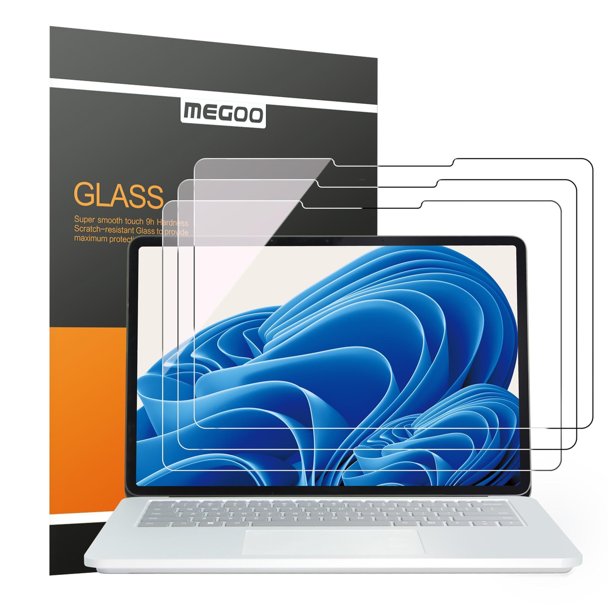 MEGOO [3 Pack Surface Laptop Studio 2/1 Screen Protector 14.4'', 9H Hardness/Scratch Resistant/Easy Installation Tempered Glass,Compatible with Surface Slim Pen 2 and Case Friendly
