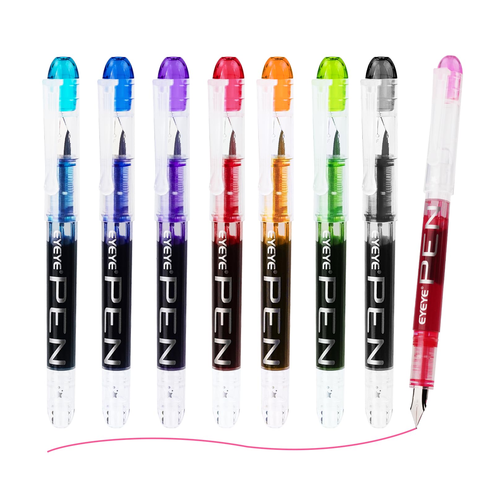 Photo 1 of EYEYE Disposable Fountain Pens, 8 Pack Multicolor Fine Point Fountain Pens for Writing, Stainless Steel Nib, Smooth Writing for Journaling, Drafting, Sketching, Doodling & Gifts