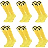 Ultrafun 6 Pairs Kids Youth Soccer Socks Solid Striped Knee High Tube Football Sports Socks for Boys Girls 6-12 Years Old