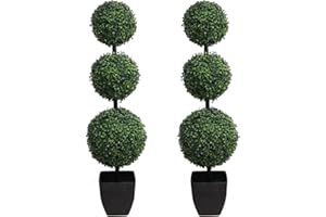 momoplant Artificial Topiaries Ball Tree Outdoor, 3.3ft Fake Topiary Triple Ball Boxwood Trees(2 Pieces), Faux Shrubs Plants Potted Green Decorative Indoor Porch or Garden（40inch）