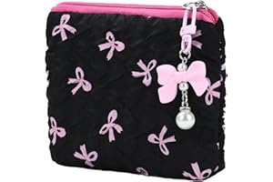 zimois Period Bag for Women,Cute Corduroy Sanitary Napkin Storage Small Pouch with Bow Design,Sanitary Napkin Storage Bag,Black