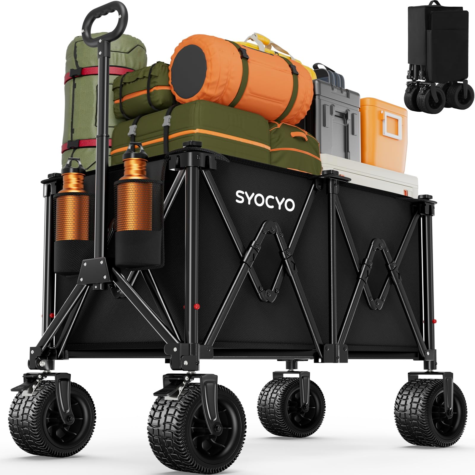 Photo 1 of 300L Large Collapsible Wagon Cart 550lbs Weight Capacity Heavy Duty Foldable Beach Wagons 42.5''L Utility Carts with Big All-Terrain Wheels & Drink Holders -Perfect for Camping, Garden, Shopping