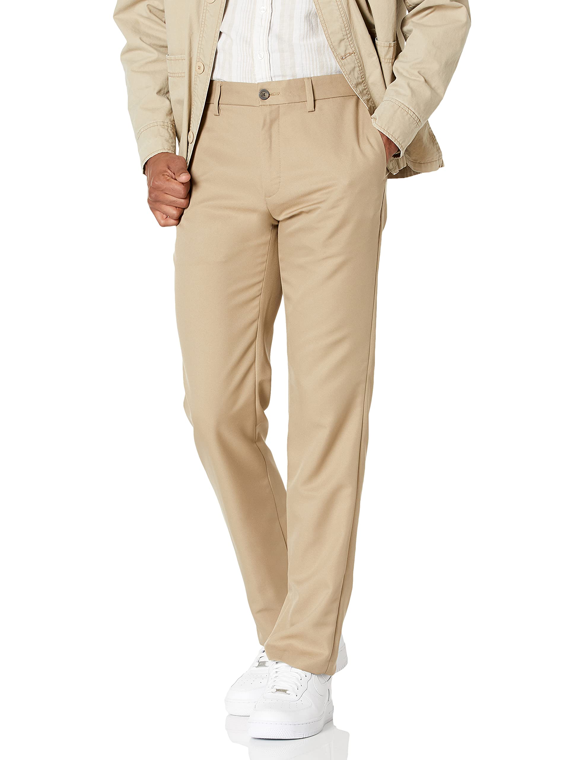 Photo 1 of Amazon Essentials Men's Slim-Fit Flat-Front Dress Pant, Khaki Brown, 33W x 34L