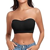 WOWENY Women's Strapless Bras Non-Slip Silicone Seamless Bandeau Bra with Support Wireless Padded Bralette Tube Top Bra