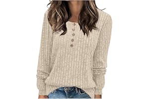 babysbule Ribbed Sweaters for Women Button Down Shirts Trendy Long Sleeve Tops Plus Size Solid Color Sweatshirts Pullovers