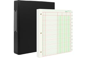 suituts 100 Sheets Accounting Ledger Paper with 3 Ring Binder and Monthly Tabs, 3 Column Columnar Analysis Pads, Refillable Accounting Ledger Notebook (8.5X11 Inch)
