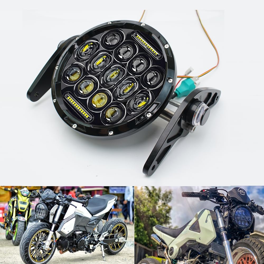 Photo 1 of Fireyouracing 7 Inch 60W Motorbike LED Headlight Head Lamp 12-36V Round LED Headlight 3400LM 6500K For Grom 125 MSX125 2013-2016 Ducati Venom X12RS 125 (black color shell A)