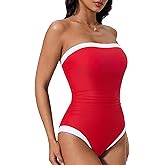 SUUKSESS Women One Piece Tummy Control Swimsuit Strapless Bandeau Bathing Suit