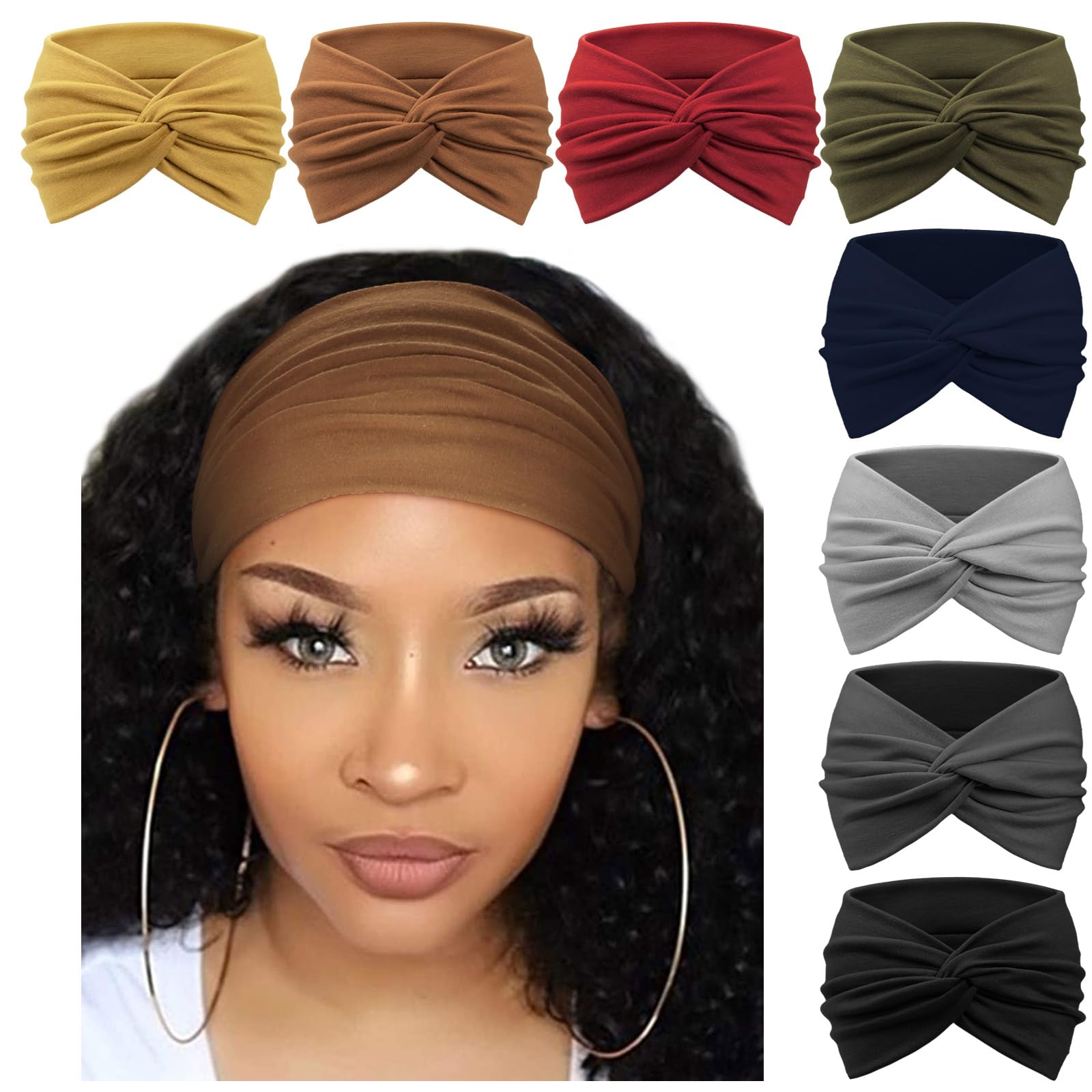 DRESHOW 8 Pack Turban Headbands for Women Wide Vintage Head Wraps Knotted Cute Hair Bands Accessories