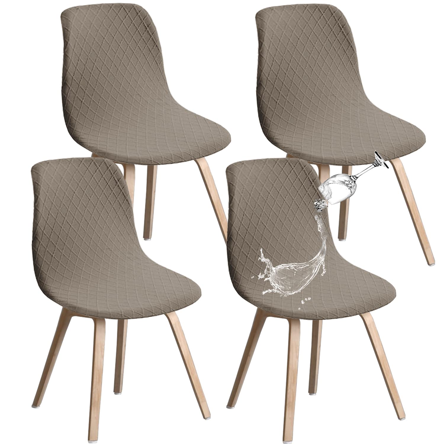 JUNZHE Shell Dining Chair Covers, Stretch Retro Chair Slipcovers Washable Removable Chair protector for Dining Room, Kitchen, Restaurant, Hotel (Taupe, Set of 4)