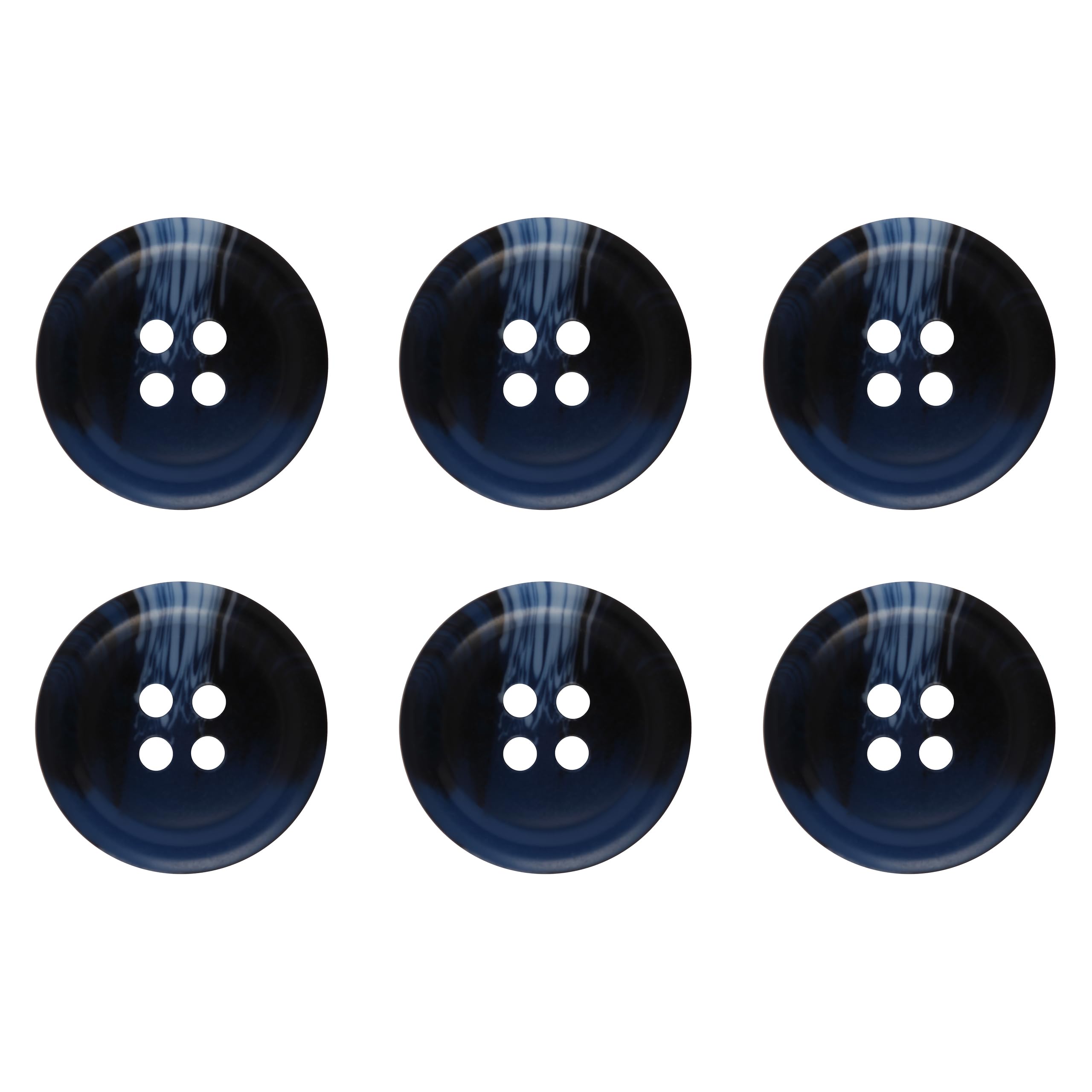 Pack of 6 Blue 20mm Round Faux Horn Sew On Plastic Buttons for Coats Jackets Cardigans Flat 4 Holes 32L