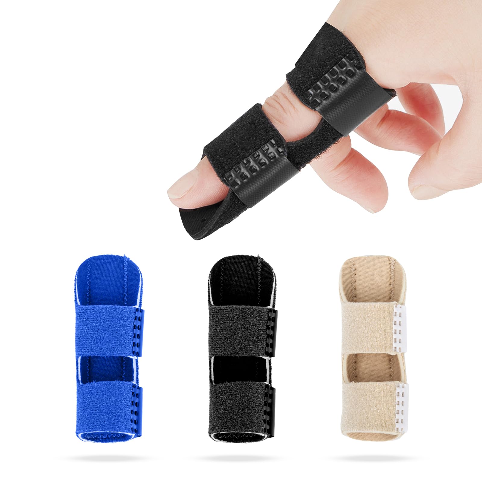 GALAMAX 3 Pcs Finger Splints, Adjustable Trigger Finger Splint Breathable Finger Straightener for Bent Fingers Mallet Finger Splint for Broken Pinky Little Middle Thumb Finger