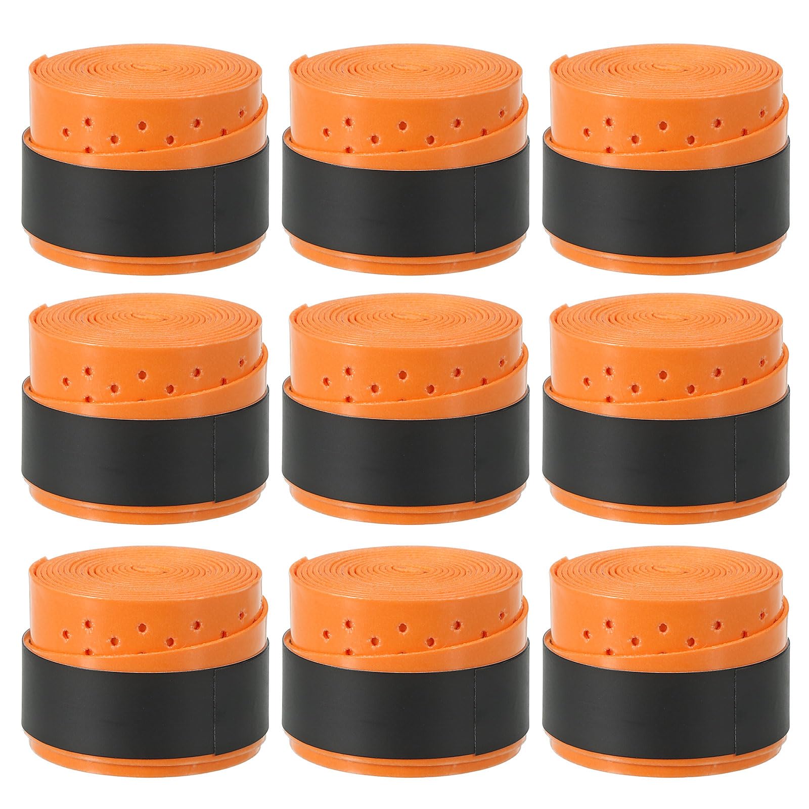 PATIKIL 43.3" Tennis Racket Grip Tape, 9 Pack Overgrip Perforated Absorbent Non-Slip for Badminton Fishing Rod, Orange