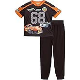 Hot Wheels Mesh V-neck T-Shirt and French Terry Jogger Pants Outfit Set Toddler to Little Kid Sizes (2T - 7-8)