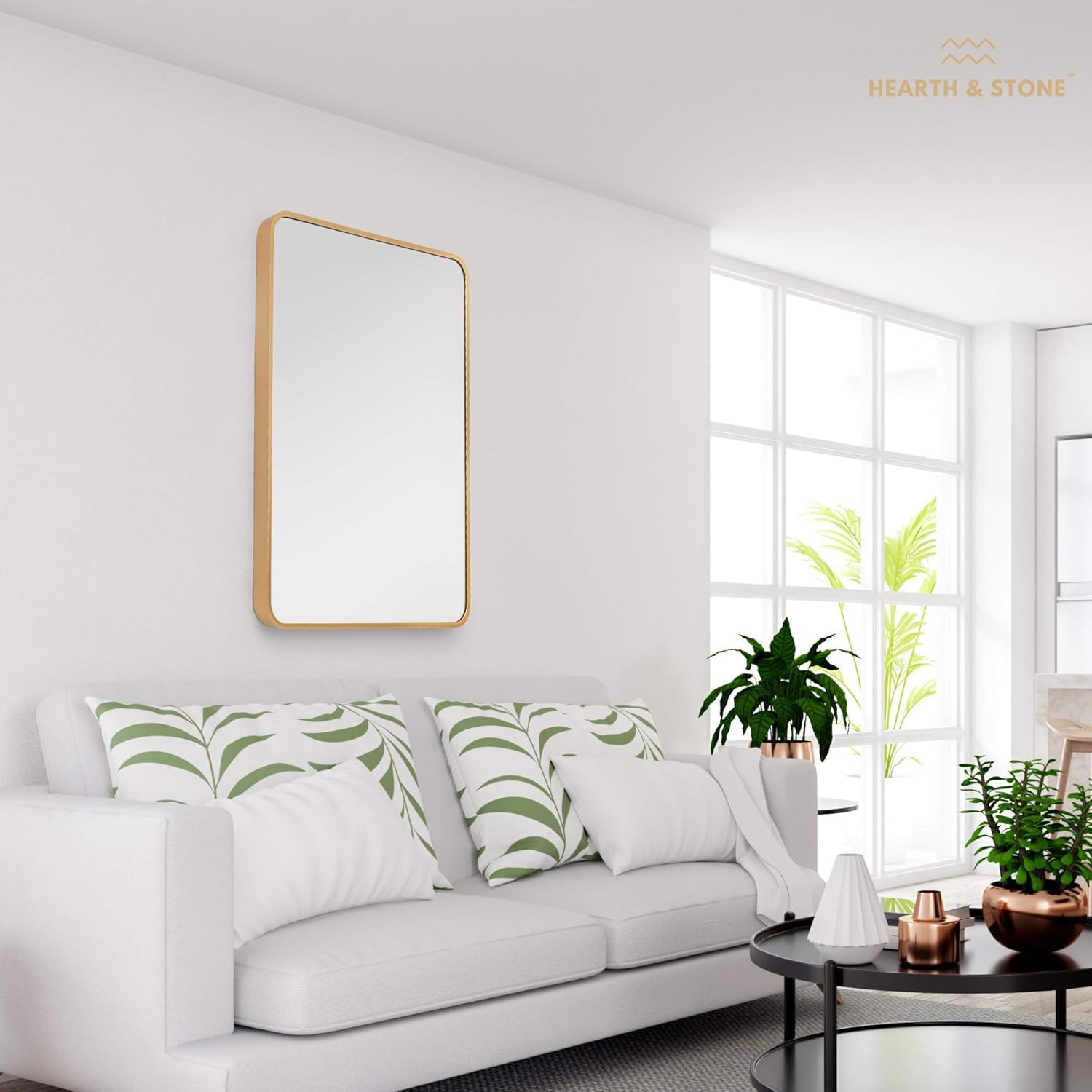 Hearth & Stone Gold Mirror, Bathroom Mirror for Vanity (Large Gold Framed Mirror) | Gold Wall Mirror, Gold Mirrors for Wall Decor Gold Vanity Mirror Gold Antique Mirror (Gold, Rectangle (22x28)): Furniture & Decor