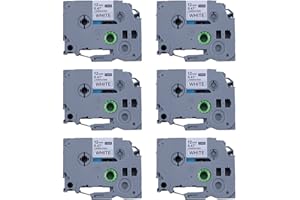 BPXX Replacement for Brother P Touch Label Tape, Tape 12mm 0.47 Laminated Black on White Tape, Compatible with Brother PT-D210 D410 H110 D220, 6-PK