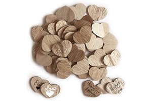Y&K Homish Wooden Hearts Guest Book Blank Wood Sign Party DIY Pack of 50 PCS (Brown)